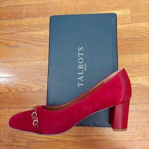NIB Talbot's Ellery Chain Block Heel Pump in Pomegranate Suede & Leather 7.5M